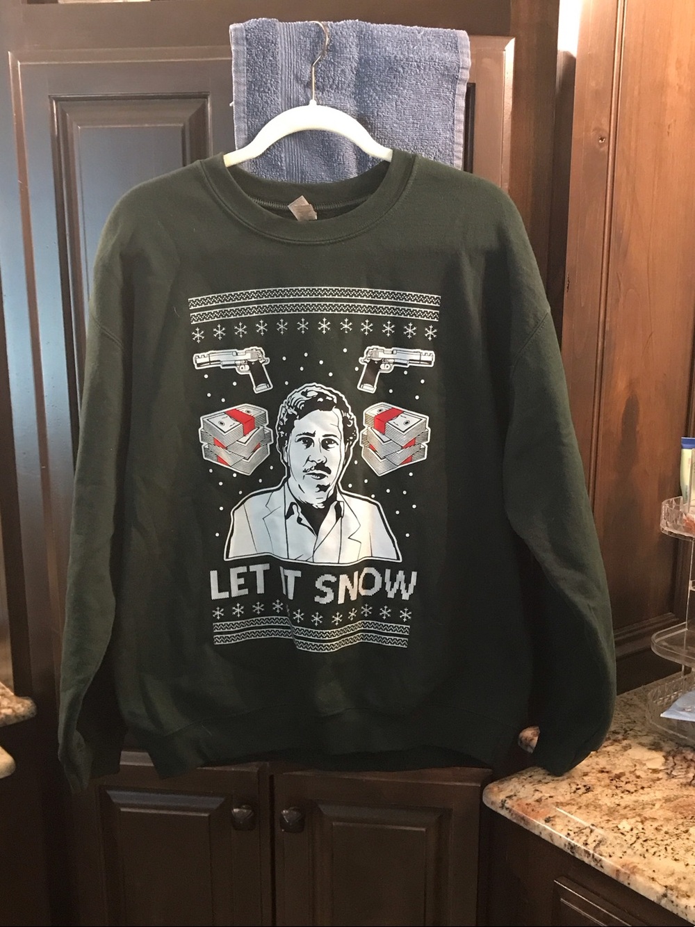 Gildan Dark Green Crewneck Sweatshirt with White & Red Graphic